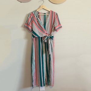 Striped Tie Waist Midi Dress